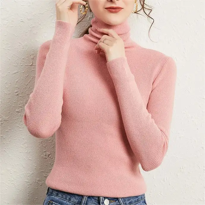 2022 Custom Fall Ladies Korean Cashmere Sweater ,Plus Size Modest Sweaters For Women, Turtleneck Elegant Knit Sweater