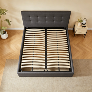 Letto Moderno Imbottito con Contenitore Idraulico, Testiera Trapuntata in Tessuto Grigio Scuro, Misura King/Queen - Product Image 4