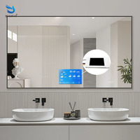 Miroir multifonctionnel à capteur tactile avec éclairage LED dimmable, connexion réseau sans fil Tuya, DC12V 60W, avec heure, température et météo