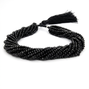 Perles Rondelles Facettées en Onyx Noir Naturel 5mm, Fil de Perles en Onyx Noir de 13 Pouces, Perles d'Onyx Noir Facettées en Gros - Product Image 1