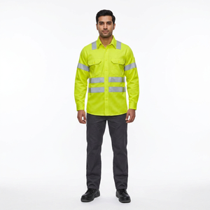 Camisa de Trabajo Unisex de Alta Visibilidad, Manga Larga, Transpirable, Impermeable, Resistente al Viento, de Algodón, Uniforme de Seguridad Reflectante, Amarilla - Product Image 1
