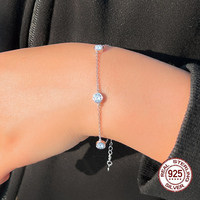Bracelet jonc en argent sterling 925 avec zircon cubique serti clos, bijoux fins, grande taille, avec breloque chaîne, pour femmes - Prix de gros