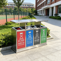 Poubelle de tri des déchets en acier inoxydable à 4 compartiments avec cendrier, classification par quatre couleurs, pour le recyclage