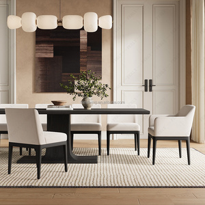 Ferly Scandinavian rắn gỗ ăn thiết lập với mềm-edged bàn và Linen ghế cho bữa ăn gia đình ấm cúng - Product Image 1