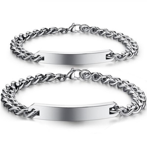 Factory Wholesale Stainless Steel Silver Jewelry Fashion <b>Engraved</b> Custom Bar Blank Chain Couple Bracelet - Product Image 1