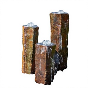 Ensemble de fontaines à colonnes en basalte naturel semi-polies modernes, 3 pièces, 50/70/90 cm, résistantes au gel, en pierre volcanique - Product Image 1