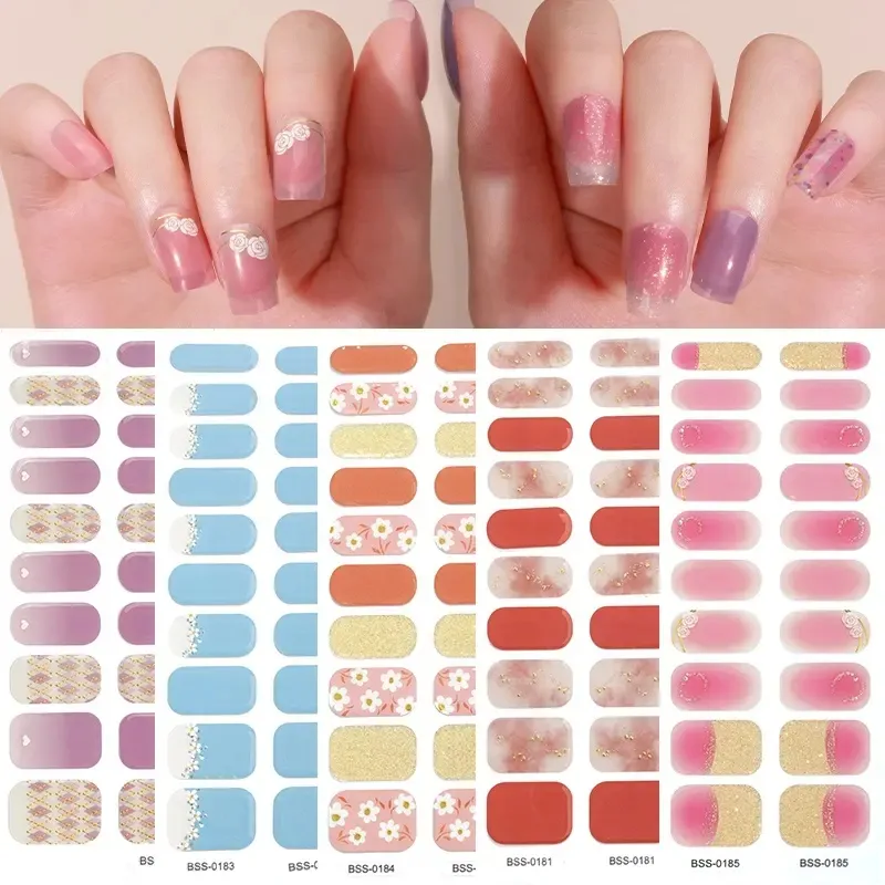 factory supplier New Gel Nail Stickers Self Adhesive semi cured Gel nail polish strips gel nail sticker