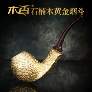 Handmade Briarwood Tobacco Pipe Bent Type Solid Wood Curved Handle With Gold Trim Men's Smoking Pipe - Product Image 3