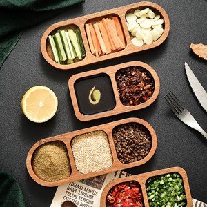 Dining dish, compartmentalized plate, acacia wood household solid wood snack dish, hot pot/grilled meat <b>sauce</b> dish, small plate - Product Image 2