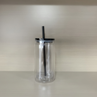 Gobelet en plastique acrylique transparent à double paroi de 16 oz, type canette de bière, avec couvercle et paille, pré-percé, pour globe à neige, logo personnalisable