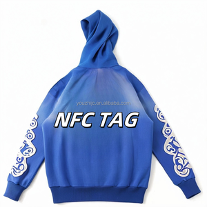 Sweat-shirt d'hiver pour homme avec étiquette NFC, capuche rouge et motif flamme blanche, fermeture éclair intégrale, streetwear, taille grande, coupe ample - Product Image 2