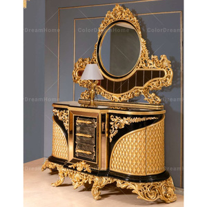 Ensemble de Mobilier de Chambre Royal Classique Africain Sculpté à la Main, Or Noir, Cinq Pièces, Taille King, Luxe - Product Image 3