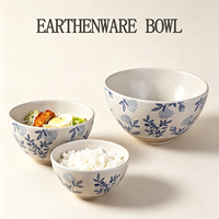 Bol en terre cuite bleu vintage, peint sous glaçure, motif pissenlit, pour riz et nouilles, 4/5/6 pouces, compatible lave-vaisselle, en céramique