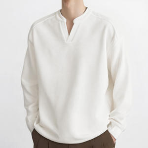 Sudadera de Cuello en V de Algodón 100% de Primera Calidad, Ligera, de Lujo, Holgada, <span class=keywords><strong>con</strong></span> Logotipo Personalizado al por Mayor para Hombre - Product Image 4