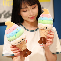Adorable peluche en forme de crème glacée arc-en-ciel avec des couches colorées, anti-stress, en tissu doux, cadeau idéal pour tous les âges