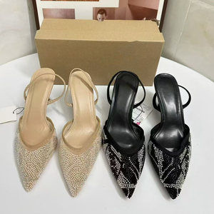 ZA 2025 Nouvelles sandales d'été à talons aiguilles élégantes et stylées pour femmes, en maille brillante ornée de strass, à bout pointu - Product Image 1