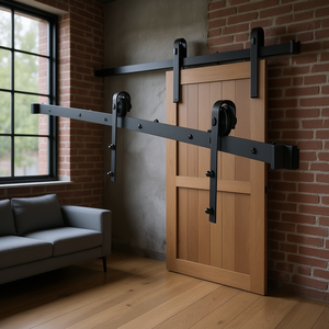 Kit de quincaillerie pour porte coulissante simple en forme de J, 10 pieds, en acier au carbone noir, style industriel, pour intérieur, maison et bureau - Product Image 2