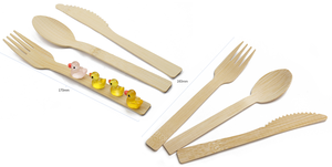 طقم أدوات مائدة من الخيزران خالٍ من البلاستيك، مغلف بشكل فردي بالورق، مع منديل، لحياة مستدامة أثناء التخييم - Product Image 2