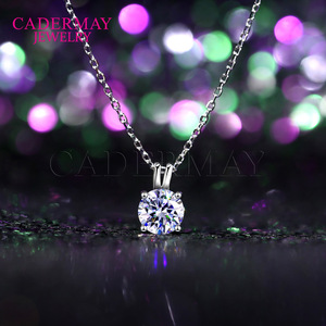 Cadermay Moissanite Pendant Necklace 6.5mm Claw Setting Sterling Silver Classic Round Cut Everyday Wear For Women - Product Image 4