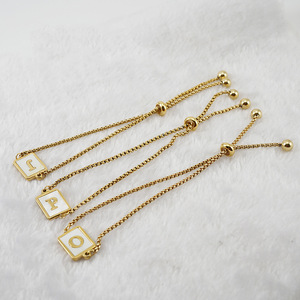 Zogxin Letter Charm Bracelet 18K Gold Plated <b>Adjustable</b> <b>Square</b> Pendant Women's Jewelry Everyday Wear - Product Image 3