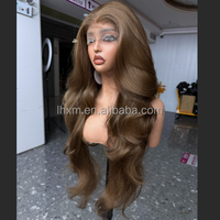 Perruque synthétique transparente sans colle, effet Body Wave, avec base en soie 13x4, perruque Lace Front de 32 pouces, ligne de cheveux naturelle, résistante à la chaleur