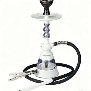 White Glass <b>Hookah</b> Modern Shisha <b>Pipe</b> with Black Bowl Transparent Base Hose Tool Set for Lounge Use - Product Image 1