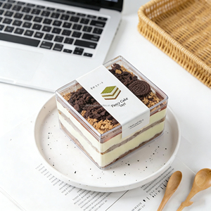 Vente en gros de contenants carrés transparents pour tiramisu, boîte d'emballage pour pâtisserie en plastique PS transparent avec couvercle - Product Image 3