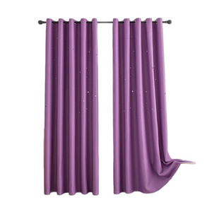 Huayi Solid Color Purple <b>Star</b> Pattern Blackout Curtains High <b>Light</b> Blocking For Window Decorations - Product Image 5