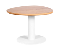 Table d'appoint minimaliste en matériaux mixtes, plateau en bois naturel, base en métal blanc, pour bureau, salle d'attente, restaurant, café