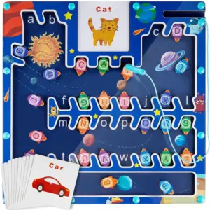 M 나무 퍼즐 마그네틱 몬테소리 알파벳 아이들을위한 나무 자기 미로 보드 알파벳 미로 보드 편지 퍼즐 카드