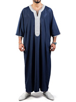 Nouvelle Robe Homme Marocaine 2026 en Polyester, Couleur Unie, Manches Mi-Longues, Broderie Ethnique, Style Moyen-Oriental, Taille Standard