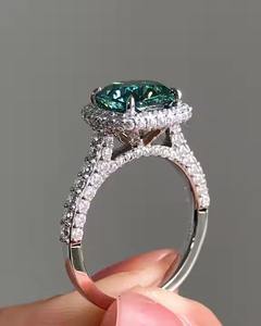3 Carat Green Moissanite Diamond Engagement <b>Ring</b> with Petal Design Fine Jewelry for Women Wedding Gift - Product Image 3