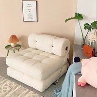 Direkt vom Hersteller: Einzelsofa für Wohnzimmer, Sitzsack im Taj-Stil, L-förmiges Tagesbett, Multifunktional, Cremefarben, Modulares Lammfell, Faltbar, Kiefernholz