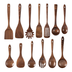 2025 Wholesale 100% Natural Set 9pcs Durable Teak Wood Nonstick <strong>Kitchen</strong> Wooden Utensils For Cooking Premium Quality Utensils Set - Product Image 1