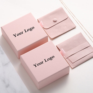 Custom Printed Jewelry Box Personalized Logo Packaging Drawer Cardboard Box and Microfiber Jewelry Pouch Bag
