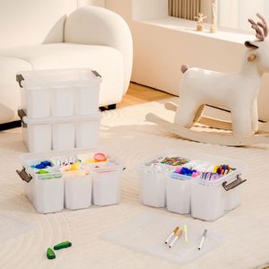 Plastic Rectangle Storage <b>Bins</b> with 6 Detachable Inserts Eco-Friendly Clear <b>Lids</b> Multipurpose Stackable Organizing - Product Image 4