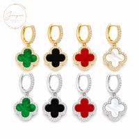Pendientes Colgantes Florales de Cuatro Pétalos de Acero Inoxidable Vintage con Incrustaciones de Piedra Natural, Joyería Unisex de Moda