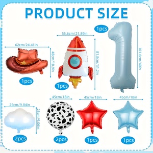 Balon awan gradasi biru motif sapi dengan topi koboi untuk pesta ulang tahun anak laki-laki, dekorasi pesta luar angkasa - Product Image 2
