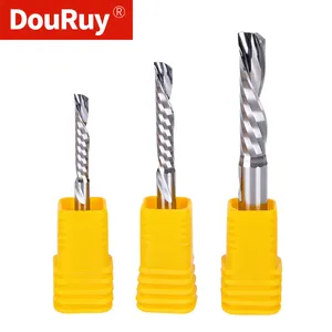 DouRuy Solid Carbide Left Spiral Router Bit 1 Flutes CNC Cutter Tool Single Flute Endmill Spiral Left-handed CNC Router Bit