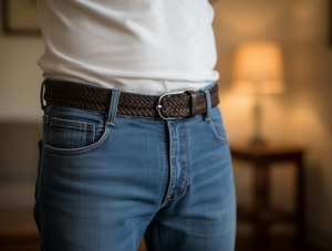 Cinturón Elástico Trenzado para Hombre, 3.5x125cm, Color Café, Hebilla de Aleación, Diseño Sólido - Product Image 2