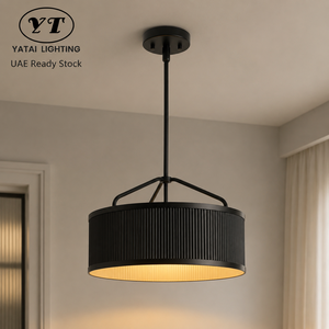 Lampe suspendue moderne en métal, abat-jour noir en forme de tambour, montage au plafond E27, pour salle à manger, îlot de cuisine, intérieur de maison, 40cm - Product Image 1