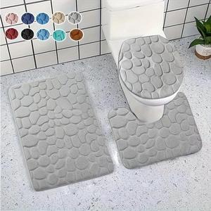 Ensemble de tapis de salle de bain Cangming en polaire corail gaufré, épais et absorbant, avec housse de siège de toilette et tapis de sol, design moderne et simple - Product Image 1
