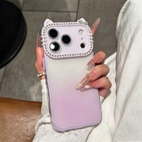 Coque de téléphone transparente avec oreilles de chat dégradées et strass pour iPhone 17 Pro Max 18 16 15 14 – Protection intégrale