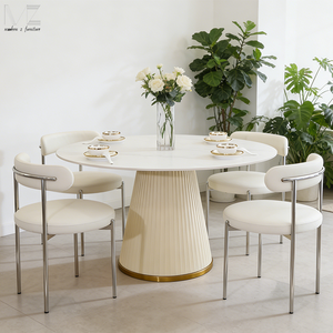 कॉर्डिक इतालवी गोल संगमरमर रसोई रसोई कमरे के लिए सरल आधुनिक लक्जरी सिंइंड स्टोन डाइनिंग टेबल सेट - Product Image 1