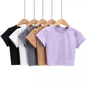 Haut court surdimensionné blanc uni noir personnalisé T Shirts de qualité supérieure T-shirt court de gymnastique pour femmes - Product Image 6