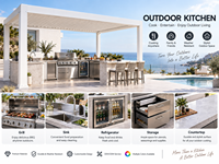 Gazebo extérieur permanent en aluminium blanc avec cuisine intégrée, pergola autoportante pour la salle à manger dans la cour