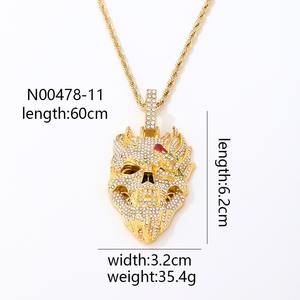 מפעל חבל שרשרת היפ הופ סגסוגת והיפ הופ rinestone עלה שרשרת תליון גולגולת פרח - Product Image 3