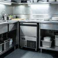 Machine à glaçons commerciale en acier inoxydable, 80 kg par jour, capacité de stockage de 30 kg, type intégré, pour restaurant