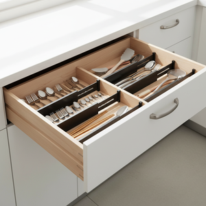 Lot <span class=keywords><strong>de</strong></span> 4 séparateurs <span class=keywords><strong>de</strong></span> <span class=keywords><strong>tiroir</strong></span> extensibles en bambou pour cuisine, salle <span class=keywords><strong>de</strong></span> bain, rangement <span class=keywords><strong>de</strong></span> vêtements, organisateur noir - Product Image 4