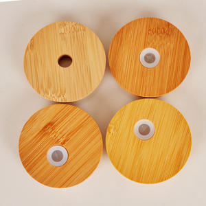 للبيع بالجملة عبوات زجاجية مستديرة شفافة سعة 12 أونصة و16 أونصة زجاجات بيرة بغطاء من الخيزران وفتحة شفاطة - Product Image 3